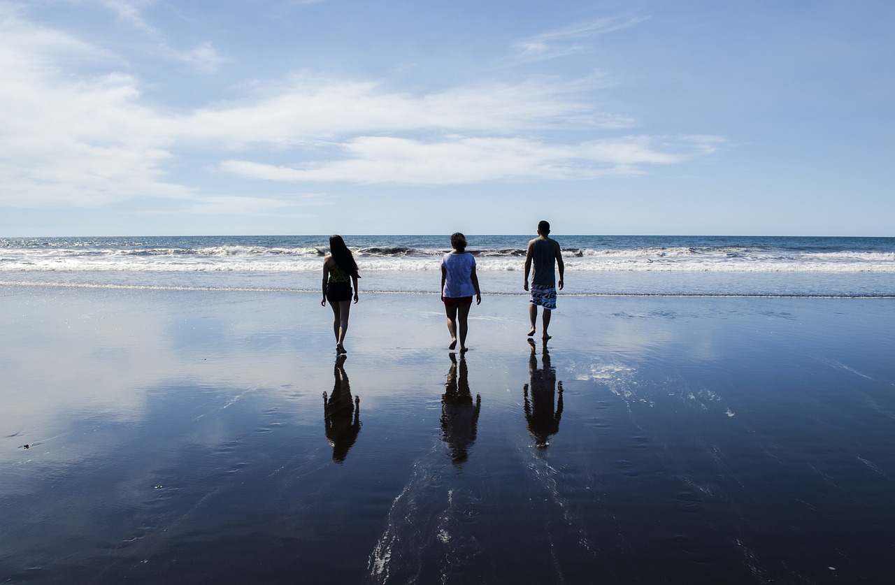 Men, women, people, group, friends, back, walk, nature, beach, shore, sand, footprints, water, ocean, sea, blue walking, blue group, blue sand, men, people, group, friends, friends, friends, friends,