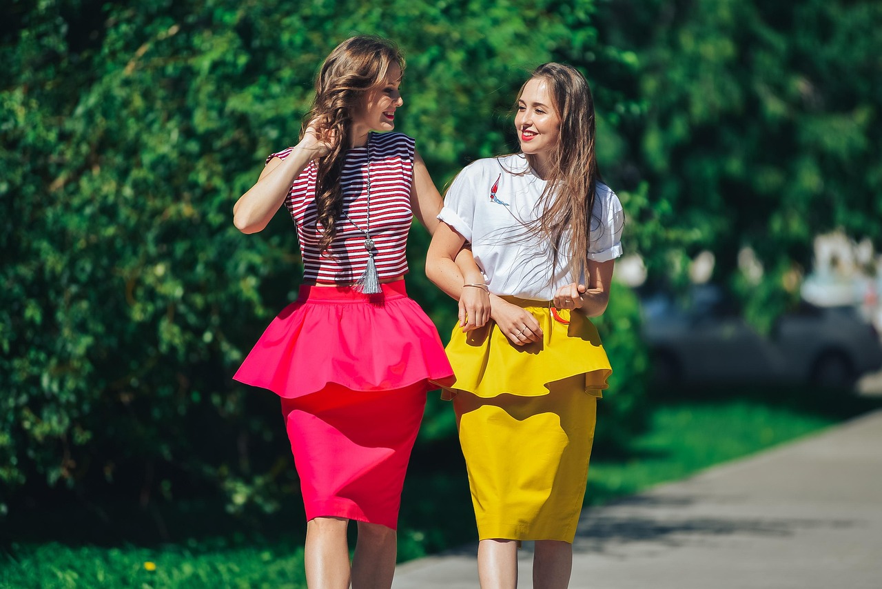 Two friends, nature, walking around the city, girlfriend, green, summer, sunny, two models, beauty, cute, smiles, smiling girl, girls, women walk, grass, the park, relaxation, to relax, vacation, brea