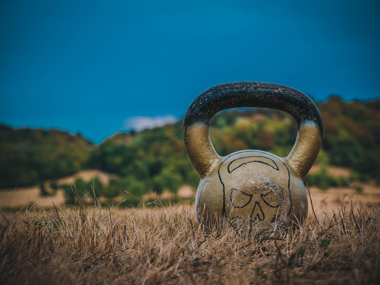 kettlebell, weightlifting, field, nature, sport, fitness, outdoors