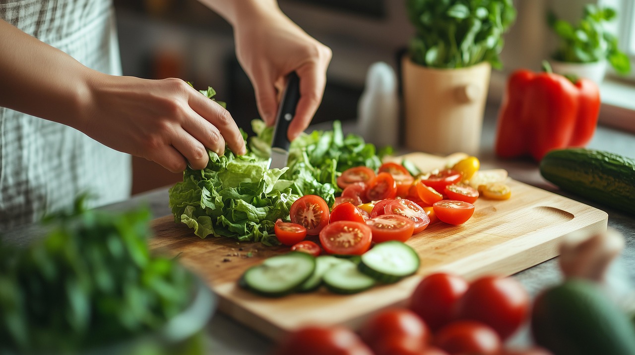 vegetables, cooking, kitchen, food preparation, fresh, healthy, salad, ingredients, chopping, meal, diet, vegetarian, nutrition, cooking process, home