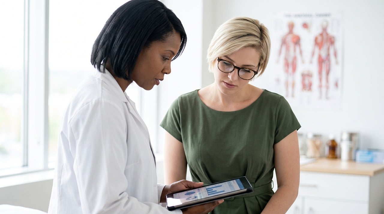 Doctor, patient, tablet, healthcare, clinic, consultation, data, modern, communication, professional, discussion, adult, serious, assessment, medical practice, explanation, diagram, evaluation, graph,