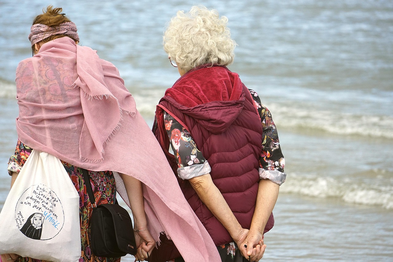 Go along, seashore, ocean, walking ladies, rest, relaxation, beach, the coast, summer, holiday, shawl, bag, together, family, water, nature, apart from, close up, walk along the seashore, coast, outsi