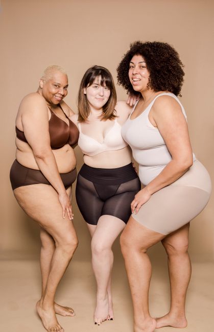 Three women of different body types in shapewear